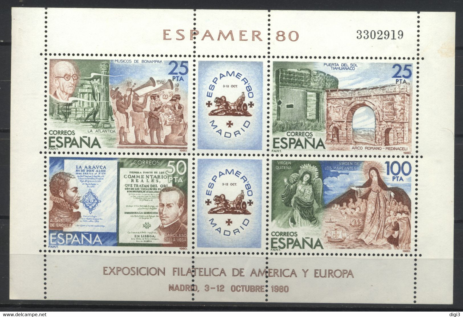 España, 1980, Exposiciòn Filatélica De América Y Europa, ESPAMER 80, Hojita, MNH** - Herdenkingsblaadjes