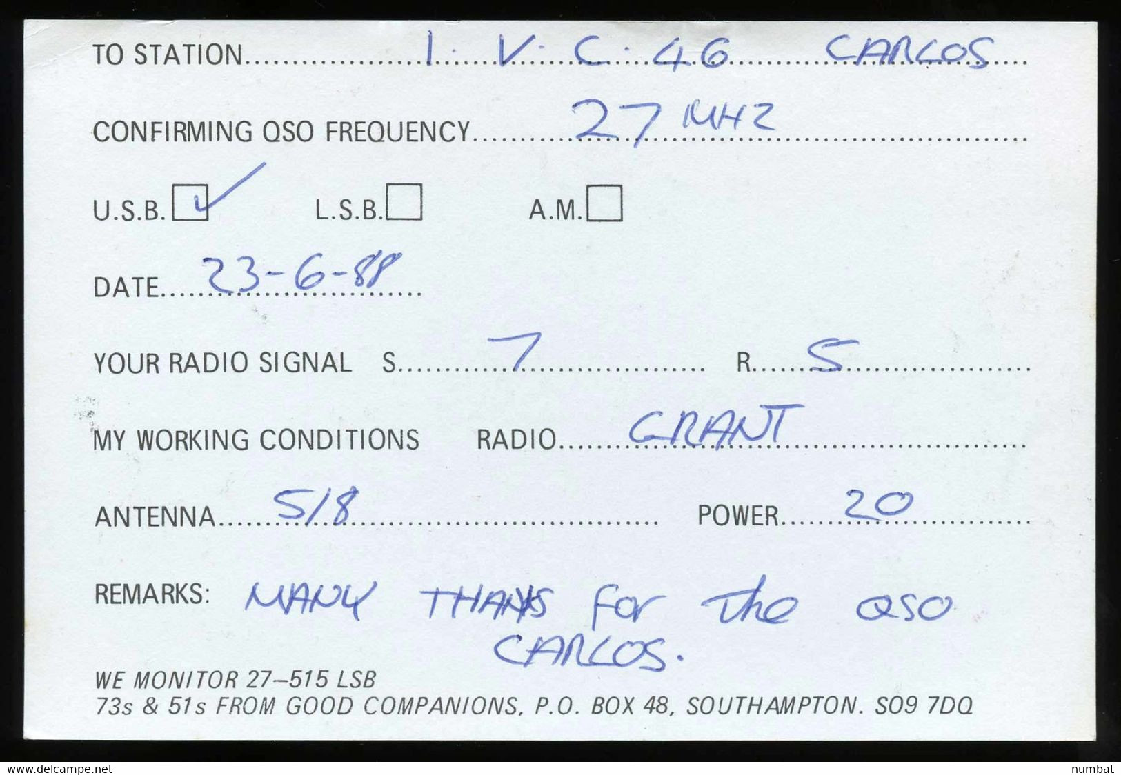 QSL CARD CB RADIO - UNITED KINGDOM - CB-Funk