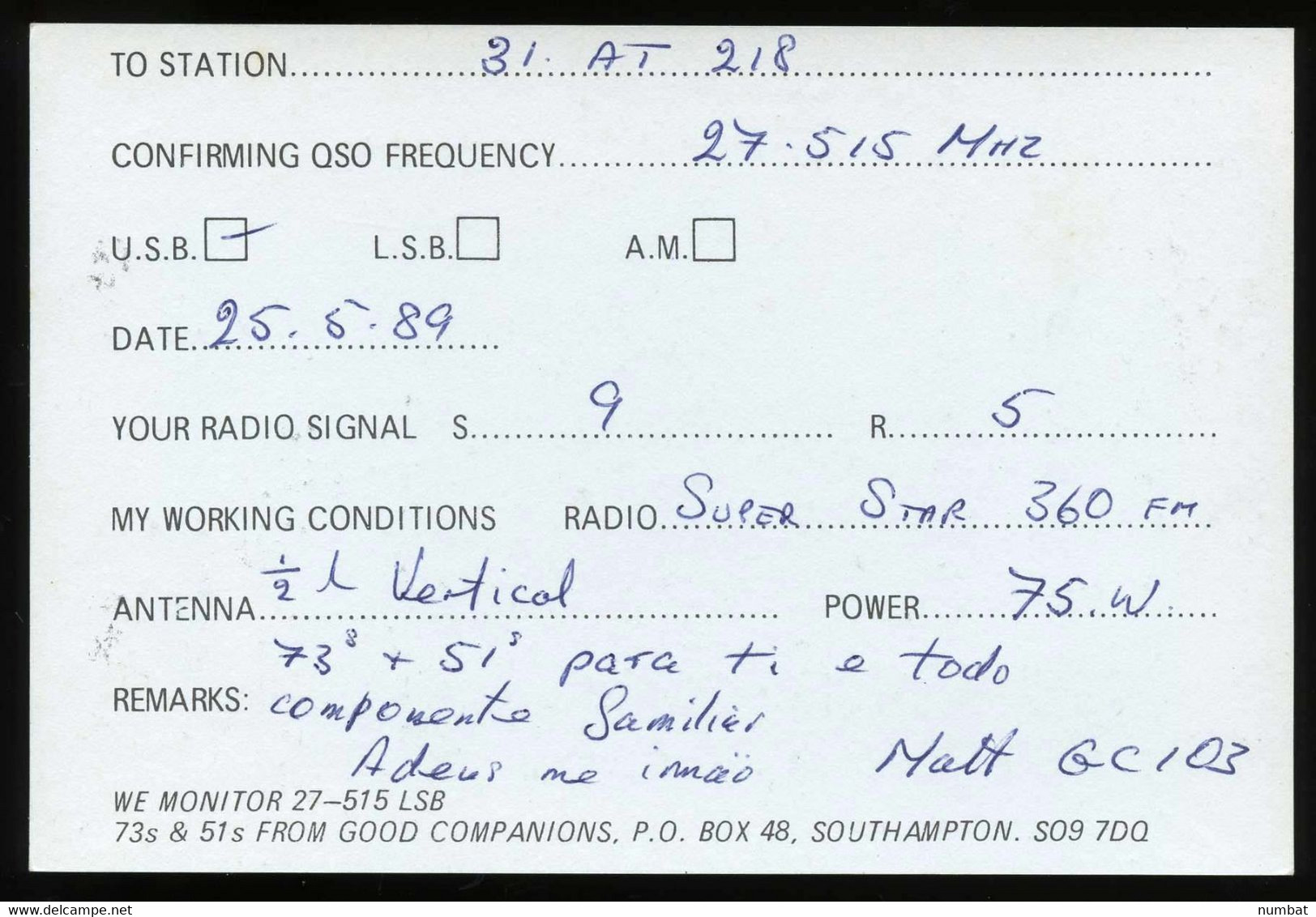 QSL CARD CB RADIO - UNITED KINGDOM - CB