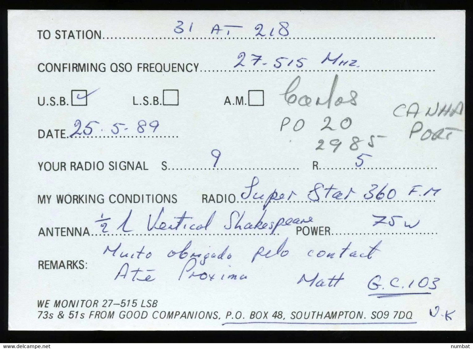 QSL CARD CB RADIO - UNITED KINGDOM - CB