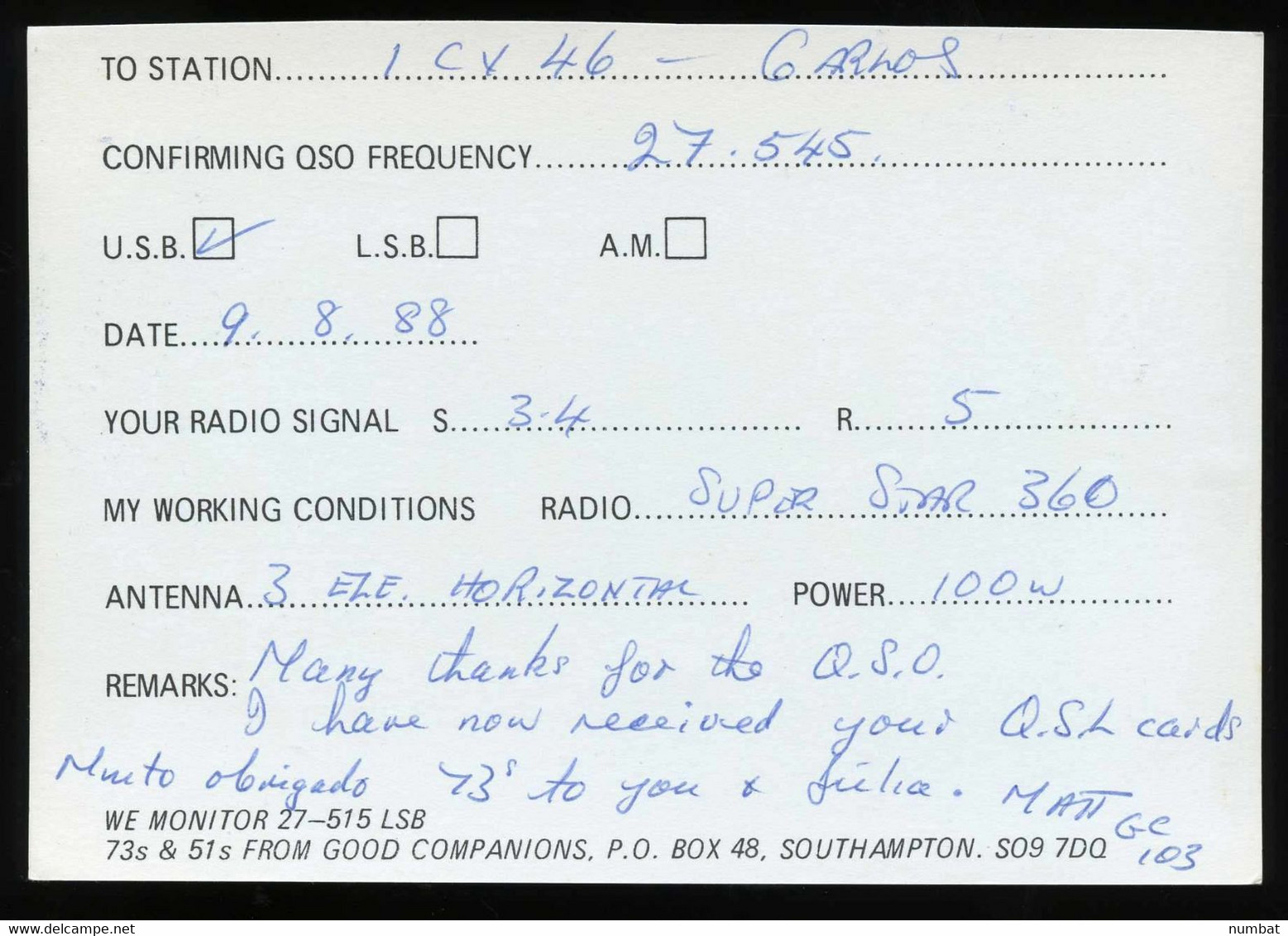 QSL CARD CB RADIO - UNITED KINGDOM - CB