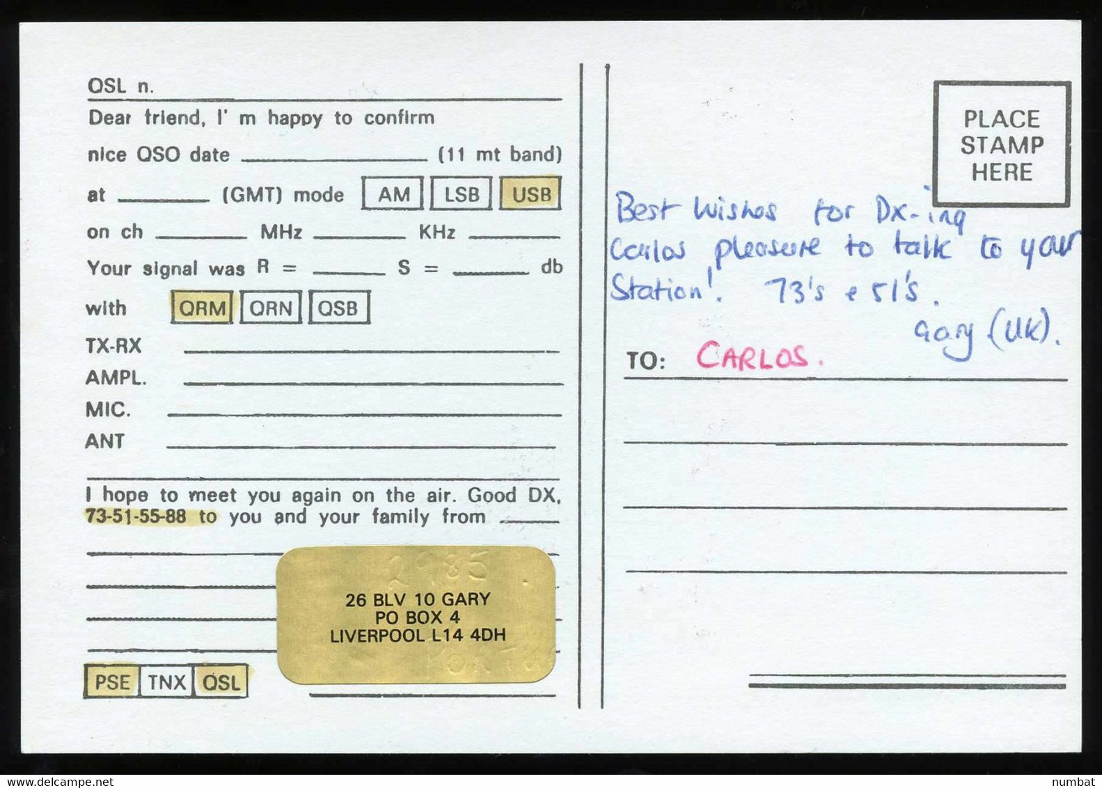 QSL CARD CB RADIO - UNITED KINGDOM - CB-Funk