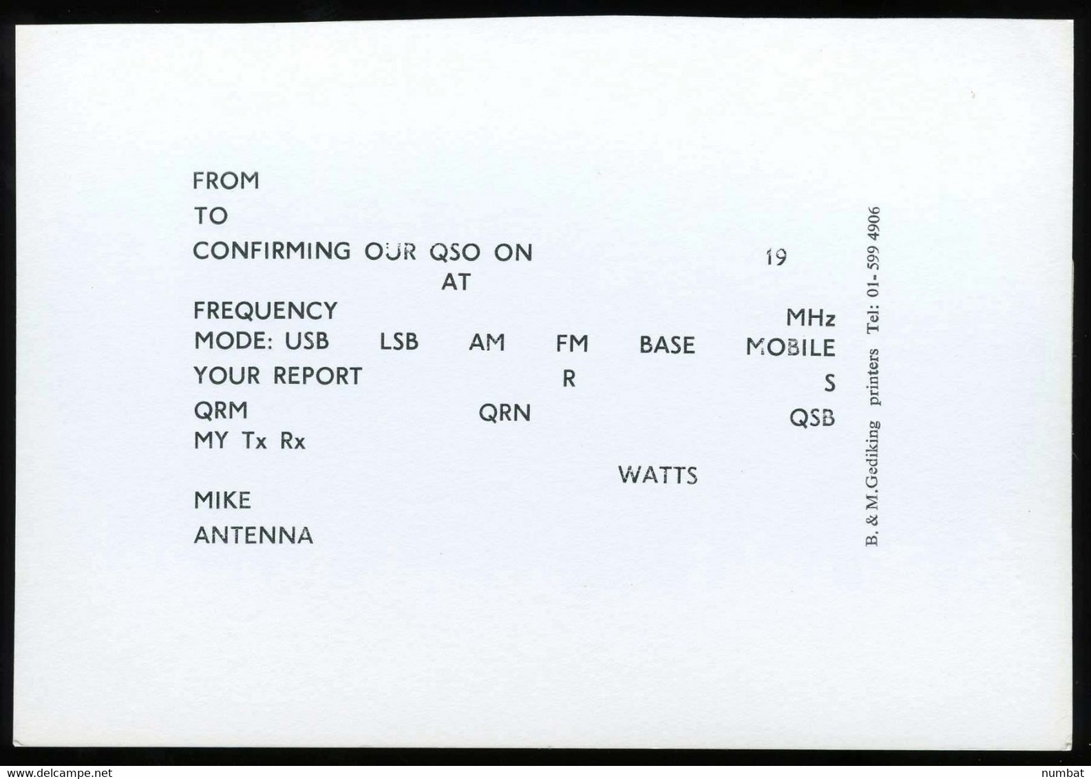 QSL CARD CB RADIO - UNITED KINGDOM - CB