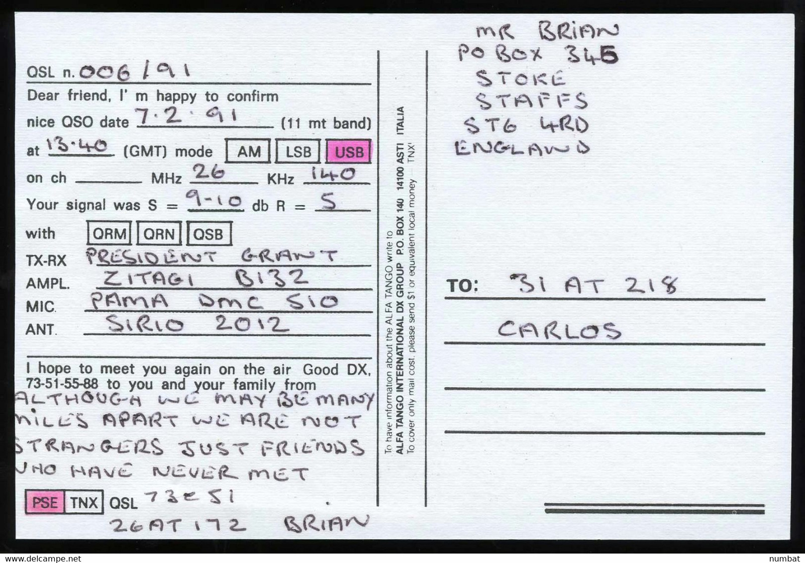 QSL CARD CB RADIO - UNITED KINGDOM - CB