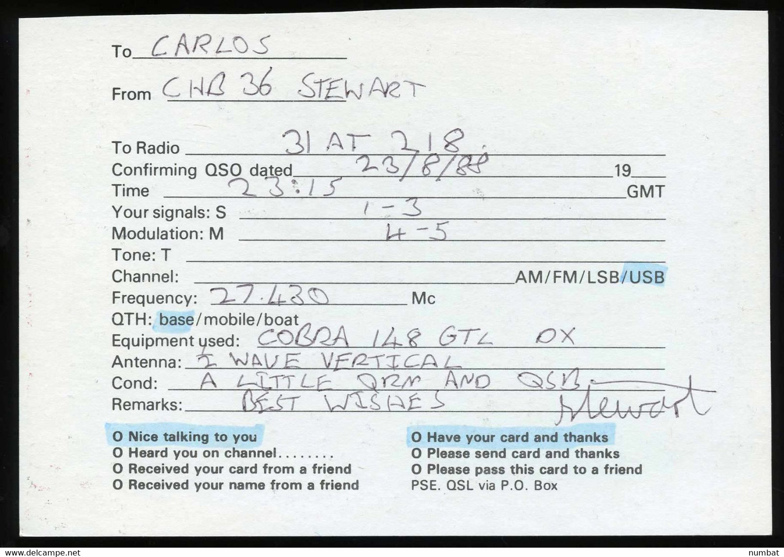 QSL CARD CB RADIO - UNITED KINGDOM - CB