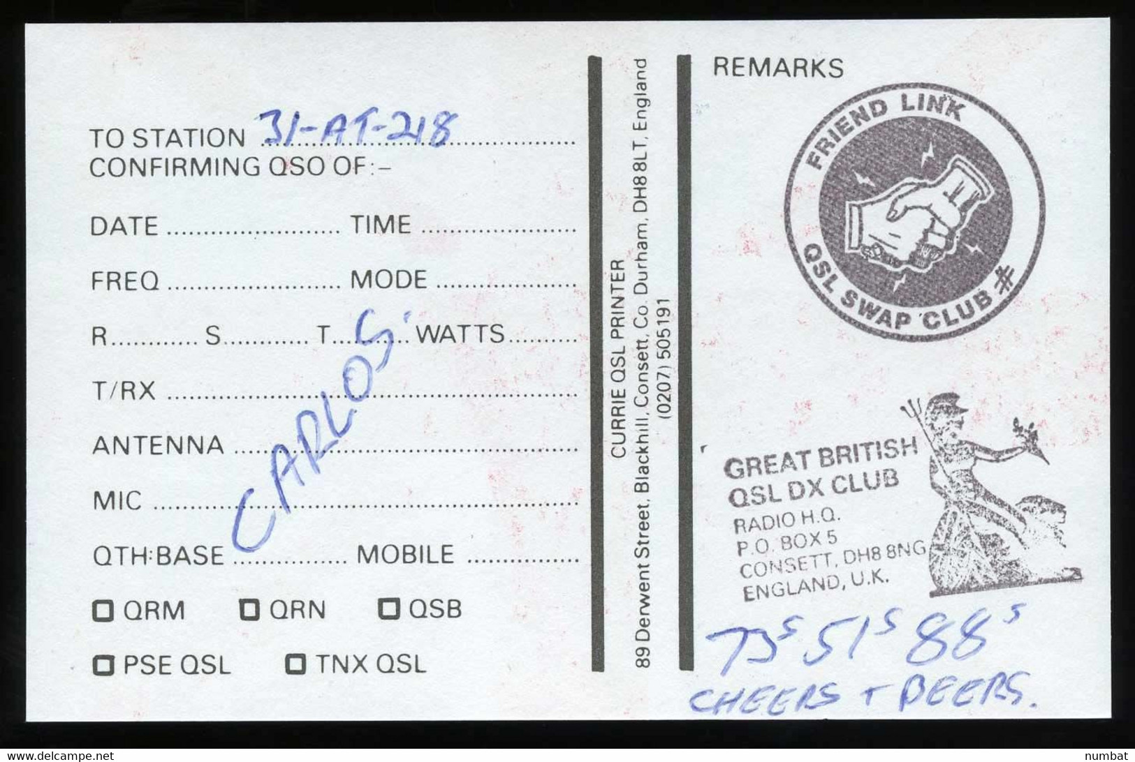 QSL CARD CB RADIO - UNITED KINGDOM - CB