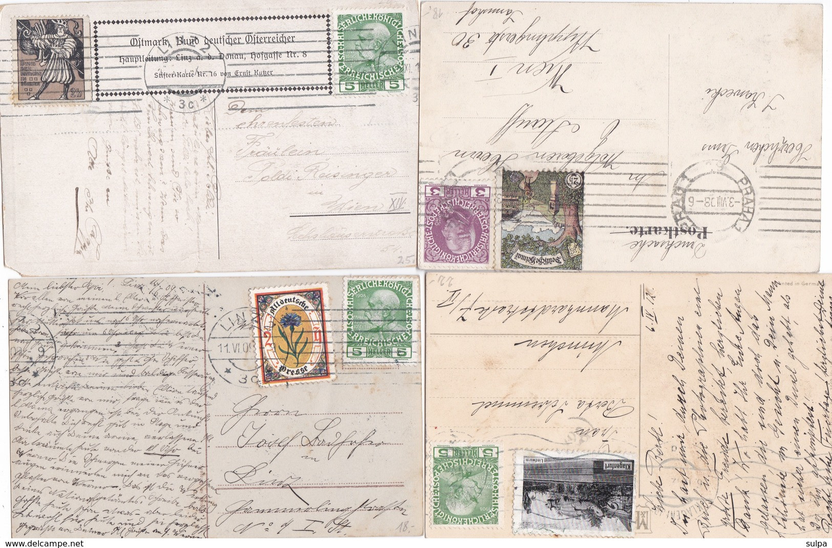 4 Ansichtskarten Mit Gestempelten Vignetten , 1909 - Ca. 1915 - Briefe U. Dokumente