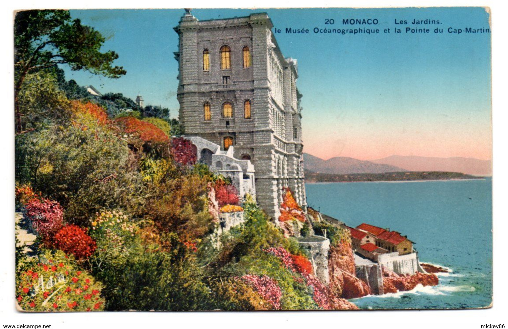 MONACO --  1937--Les Jardins  --Le Musée Océanographique Et La Pointe Du Cap Martin.....carte Colorisée........à  Saisir - Oceanografisch Museum