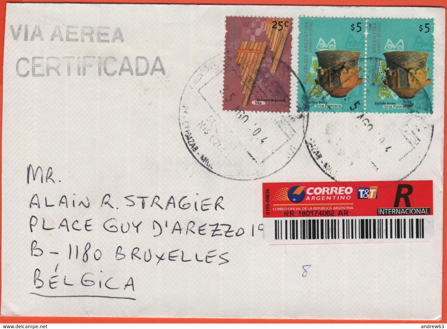 ARGENTINA - 2004 - Siku + 2 X Cultura Belén - Registered - Viaggiata Da Buenos Aires Per Bruxelles, Belgium - Lettres & Documents