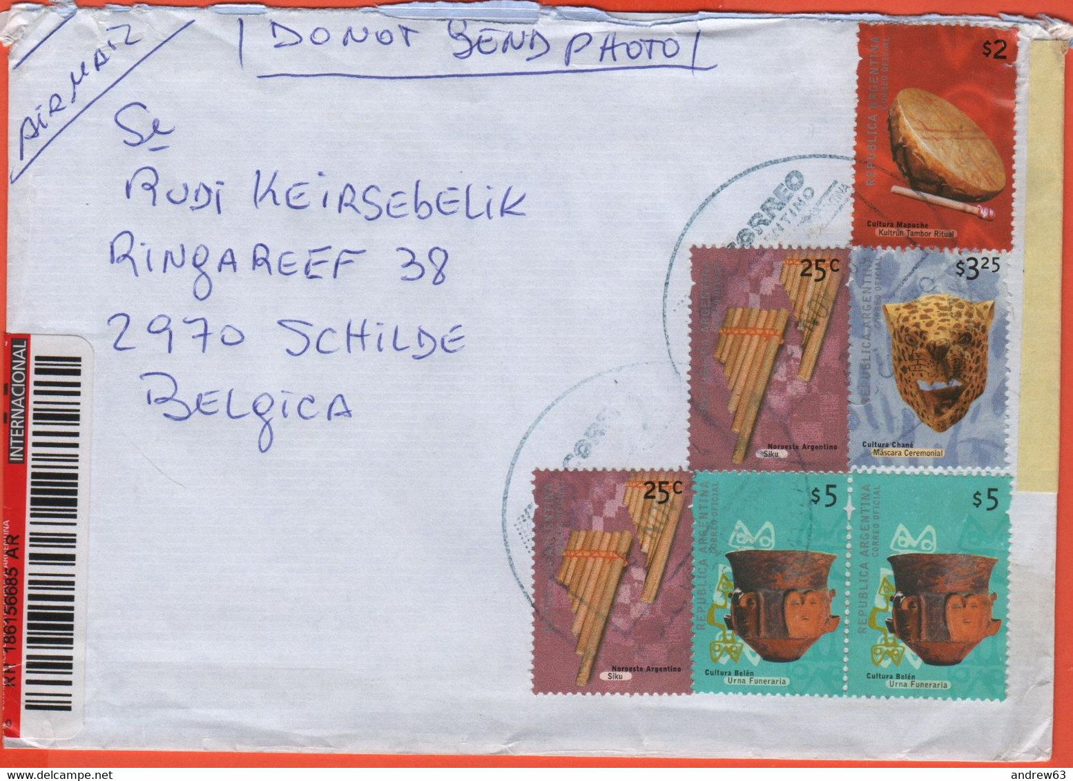 ARGENTINA - 2004 - 6 Stamps - Registered - Viaggiata Da Buenos Aires Per Schilde, Belgium - Lettres & Documents