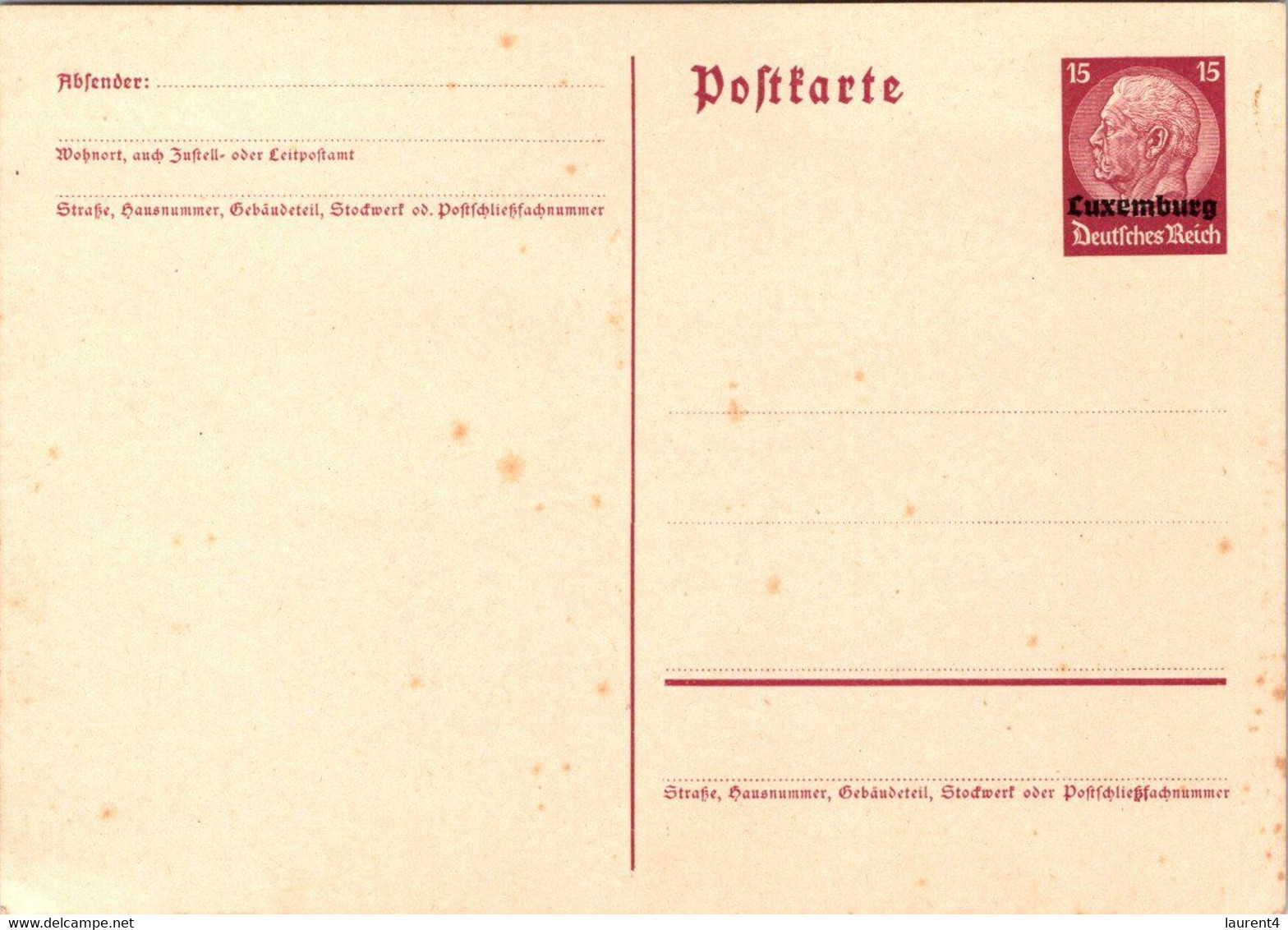 (3 C 14) Luxembourg - Postkarte (German Over-printed WWII Era)  (back Is Blank) - 1940-1944 Occupation Allemande