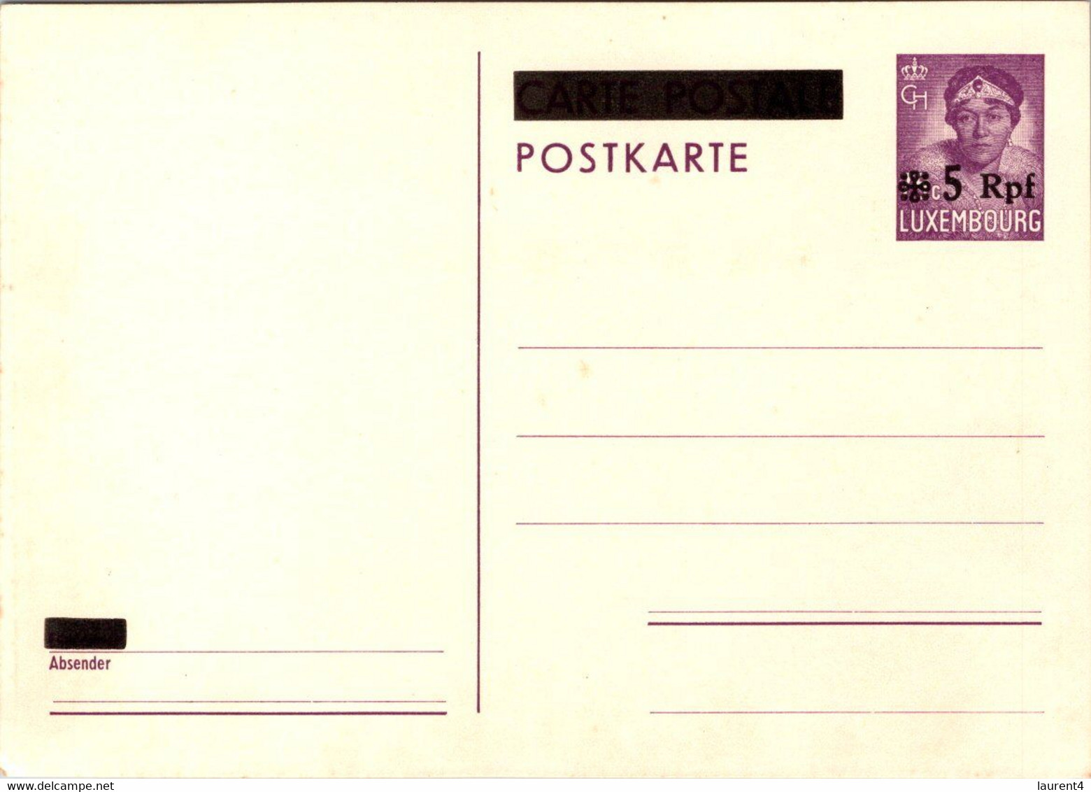 (3 C 14) Luxembourg - Postkarte (Luxembourg Over-printed WWII Era) (back Is Blank) (2 Cards) - 1940-1944 Ocupación Alemana