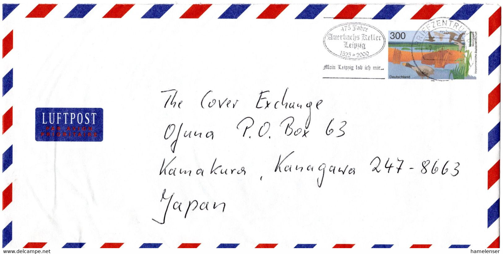 L34005 - Bund - 1999 - 300Pfg. Lp-Plusbrief BZ 04 - 475 JAHRE AUERBACHS KELLER -> Japan - Enveloppes - Oblitérées