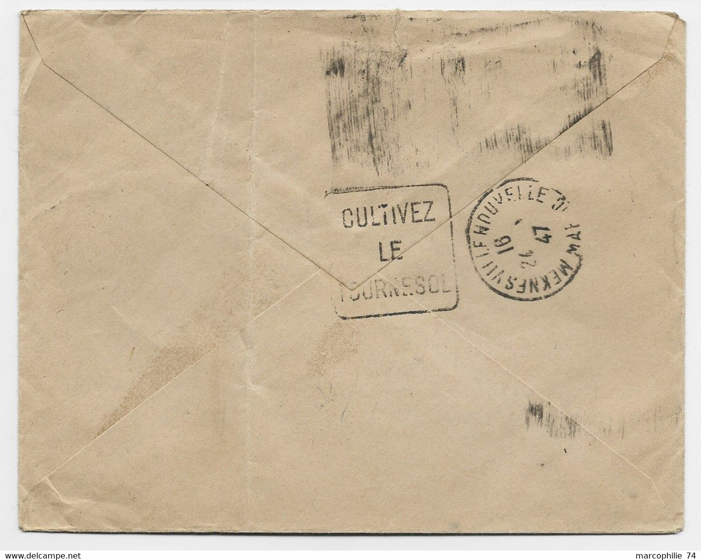 FRANCE  COQ 2FR PAIRE +50C BLASON LETTRE AVION FISMES 24.5.1947 POUR MAROC DAGUIN EN ARRIVEE - 1944 Hahn Und Marianne D'Alger