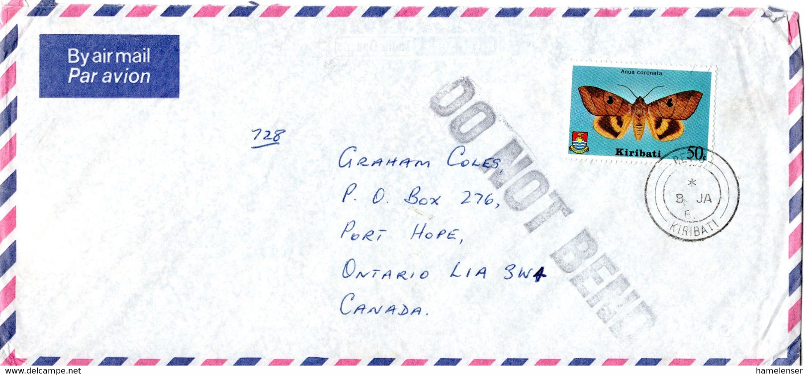 L34248 - Kiribati - 1981 - 50c. Schmetterling EF A. LpBf. BETIO -> Canada - Papillons