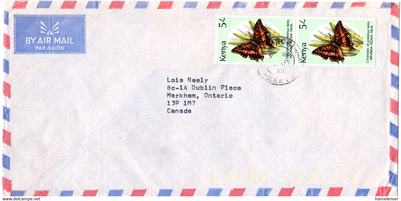 L34249 - Kenia - 1988 - 2@5'- Schmetterling A. LpBf. NAIROBI -> Canada - Papillons