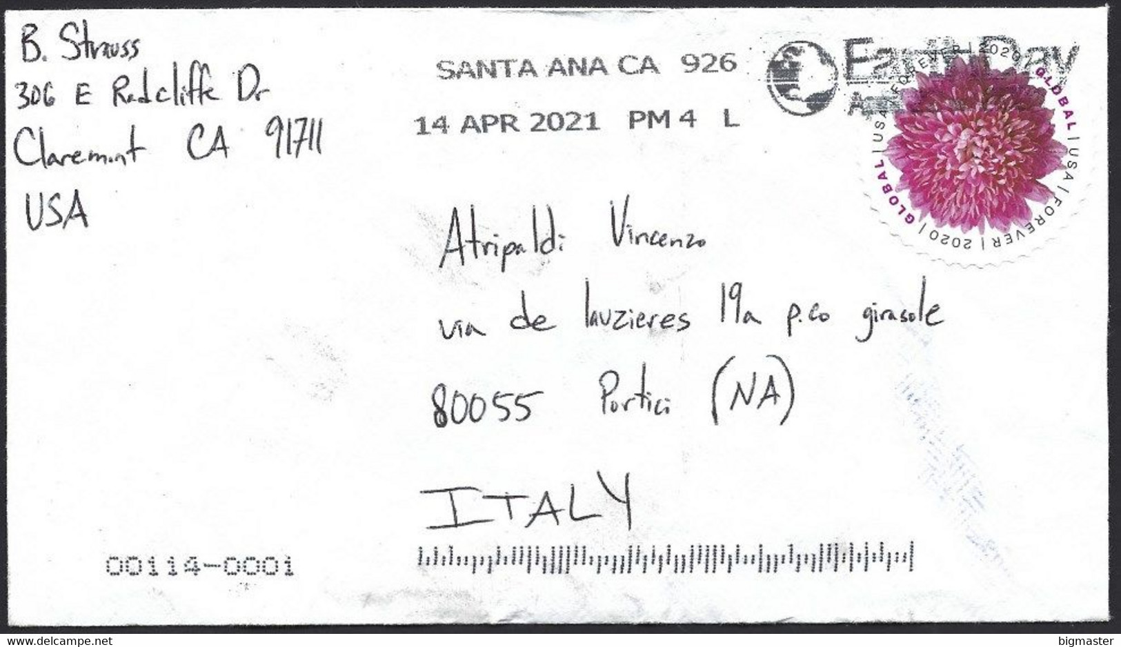 Usa 2021 Postamai For Italy Special Cancellation For Earth Day Fu - Storia Postale