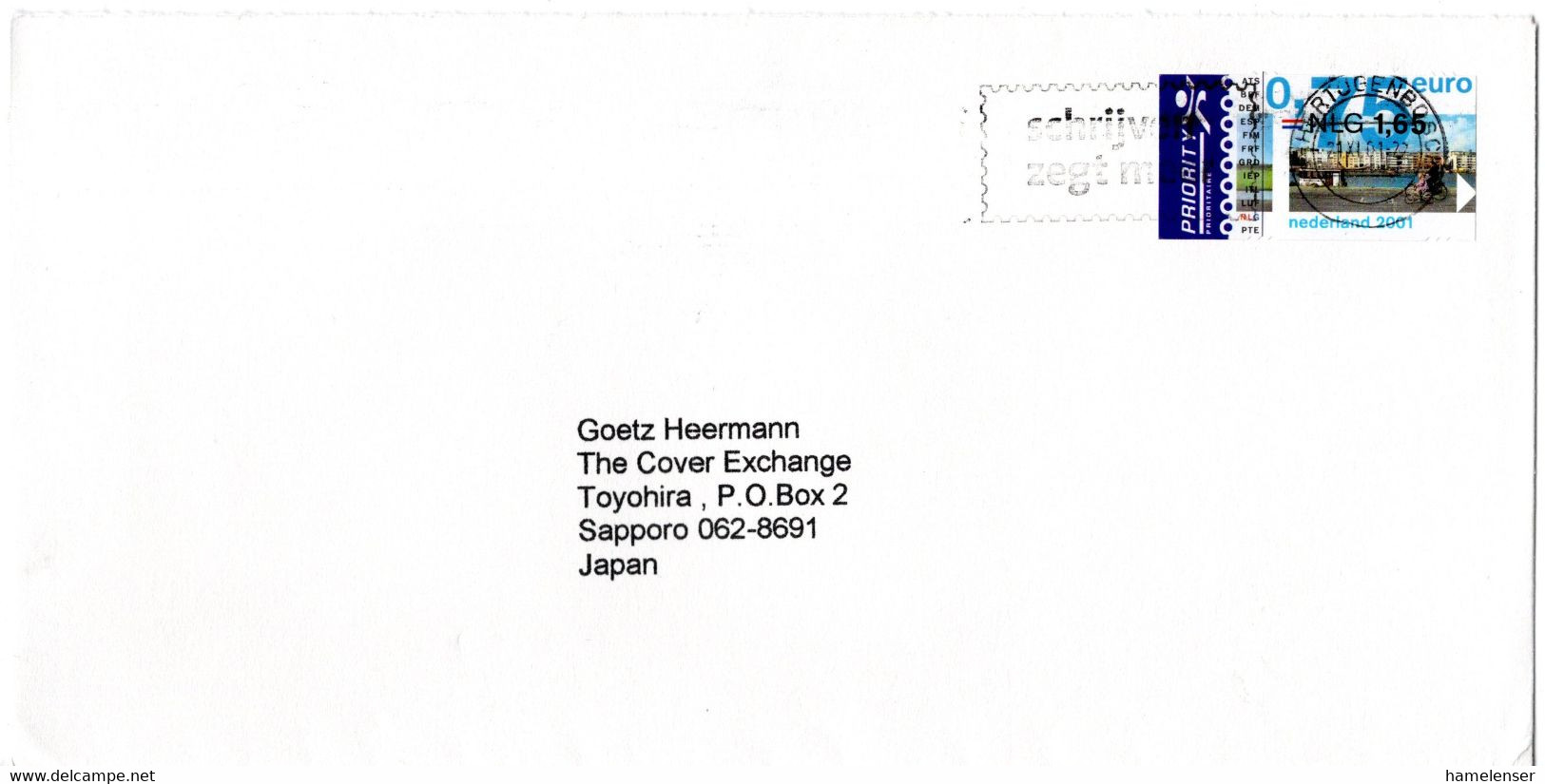 L34264 - Niederlande - 2001 - €0.75 Doppelnominale EF A. Bf. 's HERTOGENBOSCH -> Japan - Storia Postale