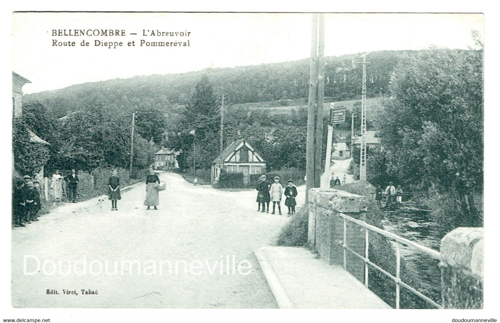 CPA - 76 - BELLENCOMBRE - Abreuvoir Route De Dieppe Et Pommeréval - Pont - Rivière La Varenne - Enfants - Bellencombre