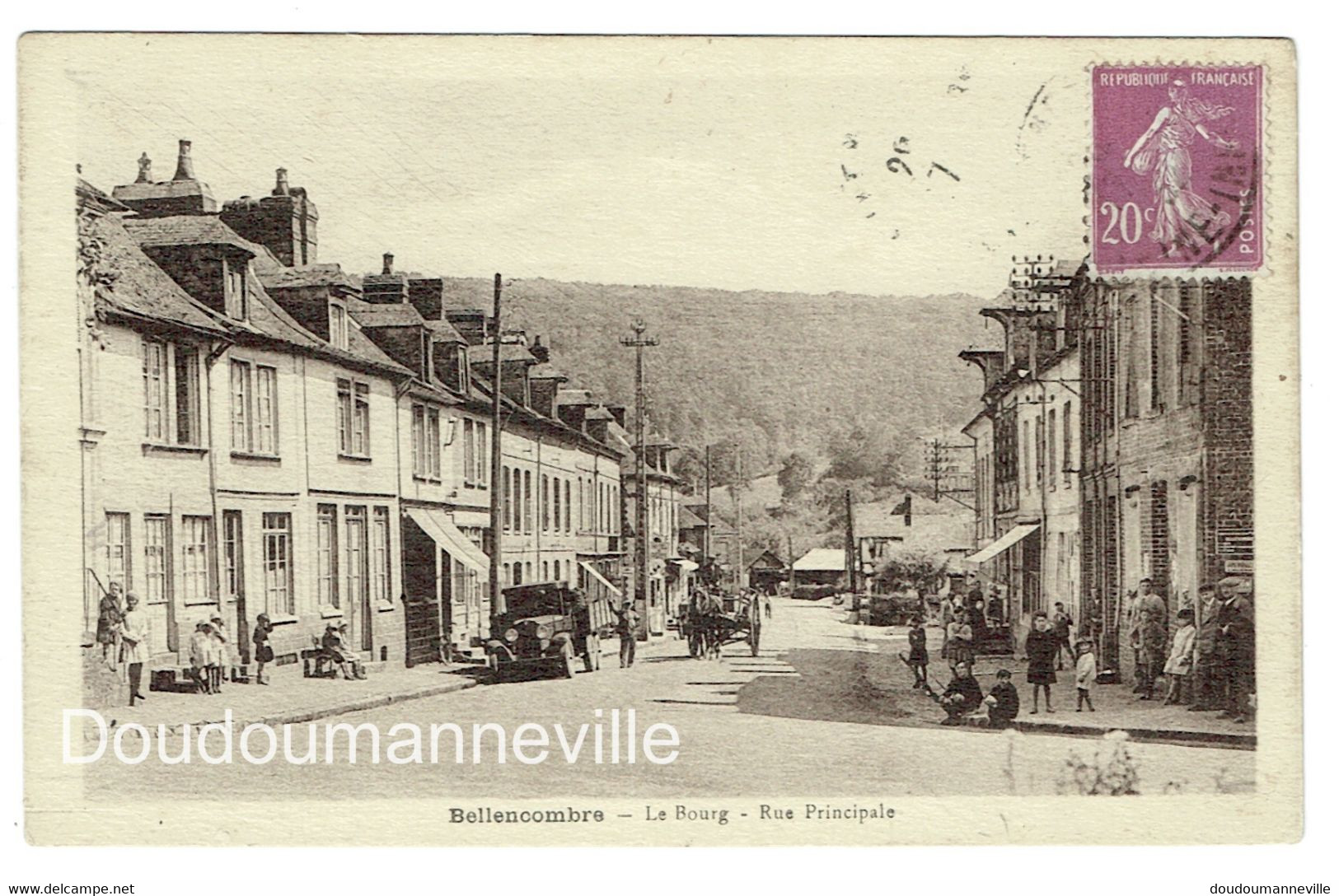 CPA - 76 - BELLENCOMBRE - Automobile, Attelage Rue Principale - Enfants - Bellencombre