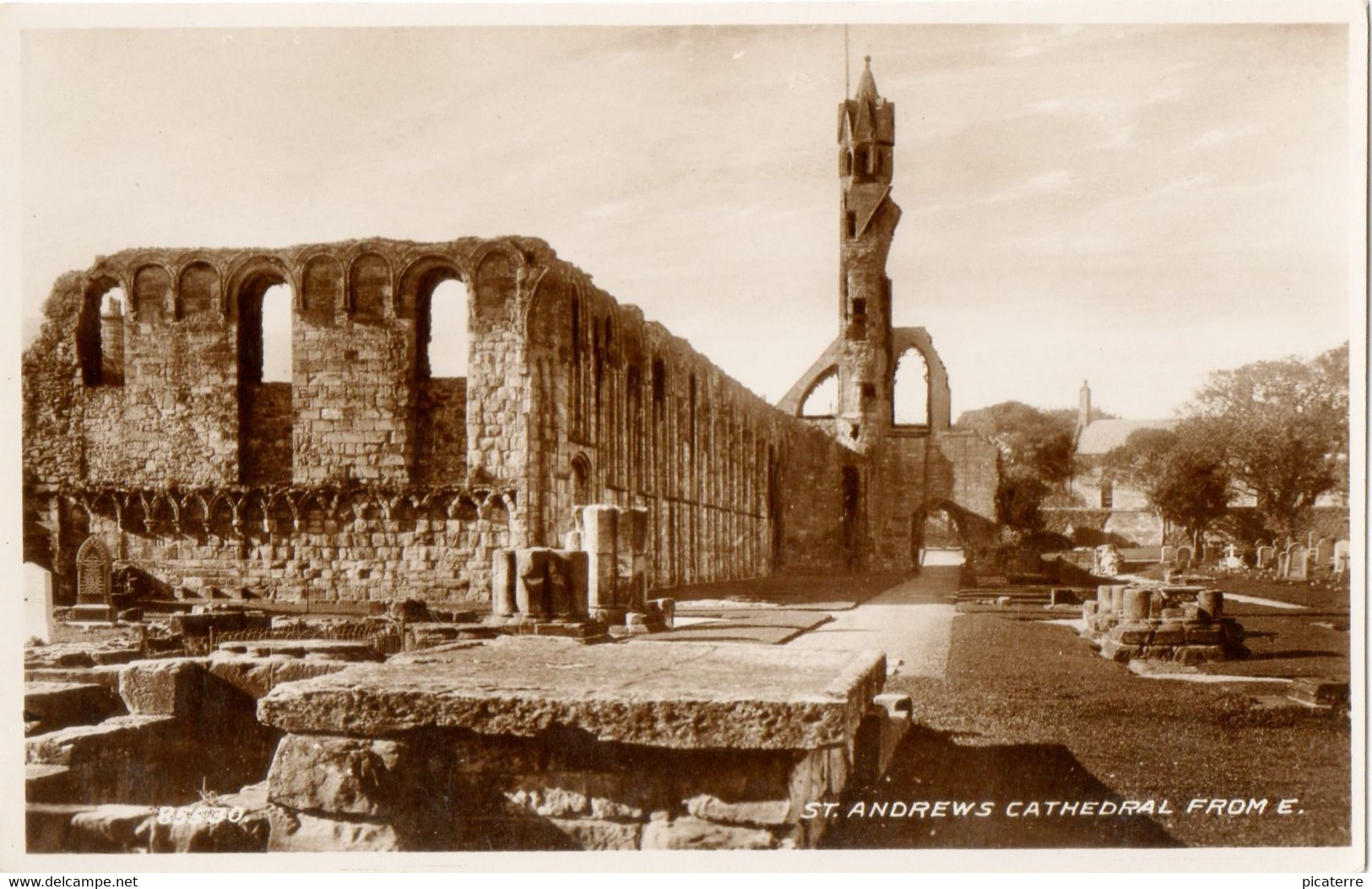 St.Andrews Cathedral From East - Vintage Valentines Postcard, Real Photograph - Fife