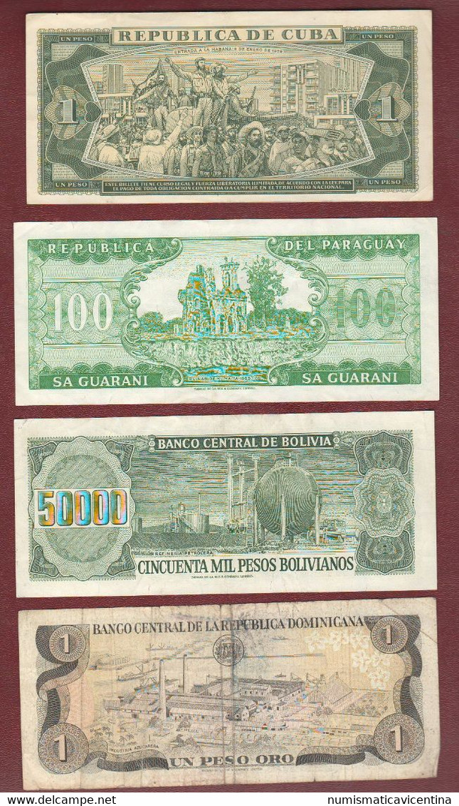 Sud America Lotto 4 Banconote Paraguay Dominicana Cuba Bolivia 4 Old Banknotes South America - Autres - Amérique