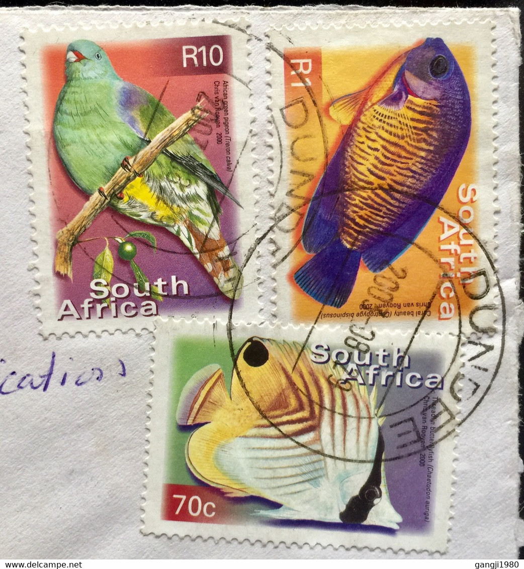 SOUTH AFRICA 2003, REGISTERED COVER USED, 3 DIFFERENT STAMP,  BIRD, FISH, DUNDEE CITY CANCEL - Cartas & Documentos