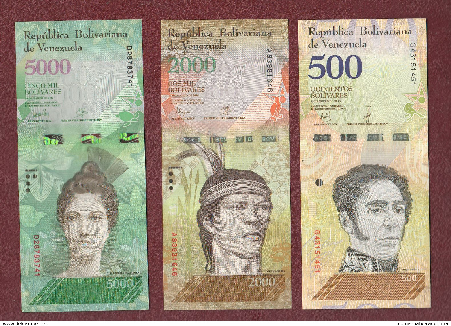 Sud America Lotto 4 Banconote Venezuela  3 Banknotes 500 2000 5000 Bolivares South America Animals - Sonstige – Amerika