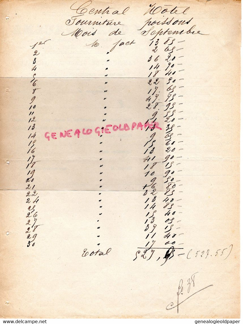 87- LIMOGES- RARE FACTURE J. CHANCEAULME-CITE SAINT SURIN-HALLES CENTRALES-FABRIQUE GLACE ARTIFICIELLE-CENTRAL HOTEL - Electricity & Gas