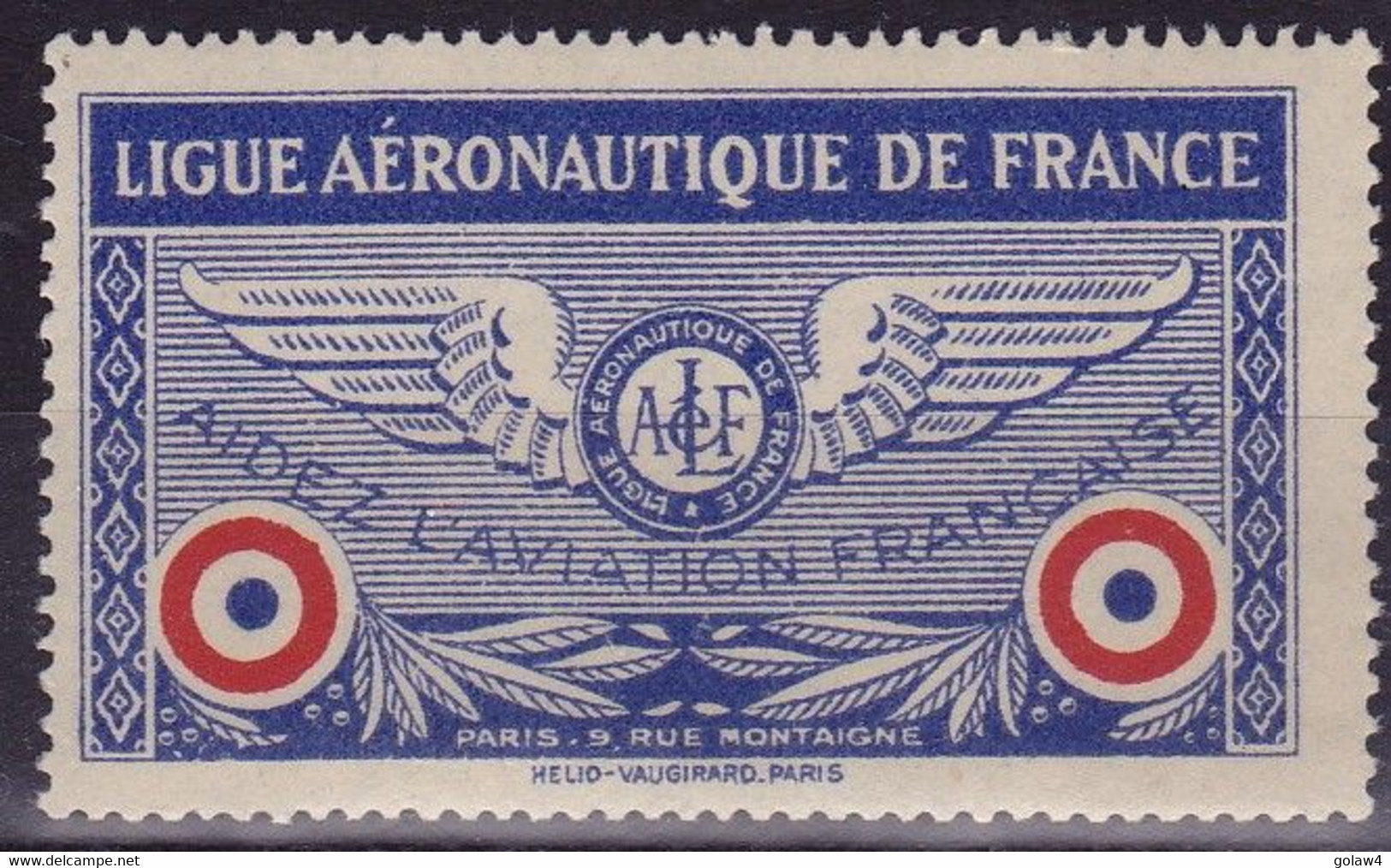 26369# VIGNETTE LIGUE AERONAUTIQUE DE FRANCE AIDEZ L' AVAITION FRANCAISE PARIS 9 RUE MONTAIGNE CINDERELLA VIGNETTEN - Aviation