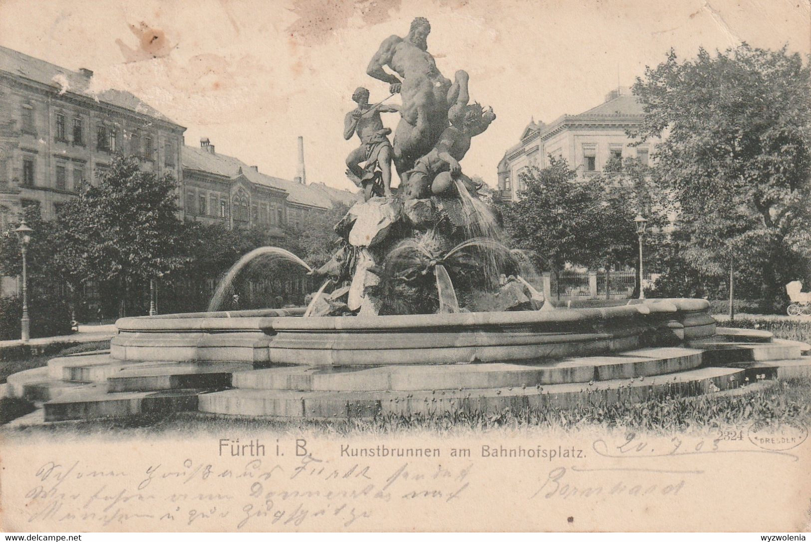 T 632) AK Fürth, Kunstbrunnen Am Bahnhofsplatz. Brunnen, 1903 Nach Rastede - Furth