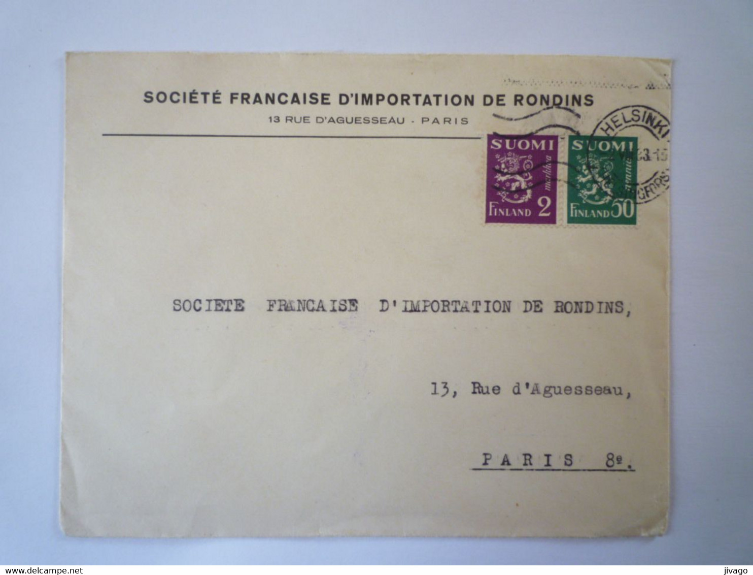 2021 - 4022  Enveloppe Au Départ De HELSINKI à Destination De PARIS  1933   XXX - Brieven En Documenten