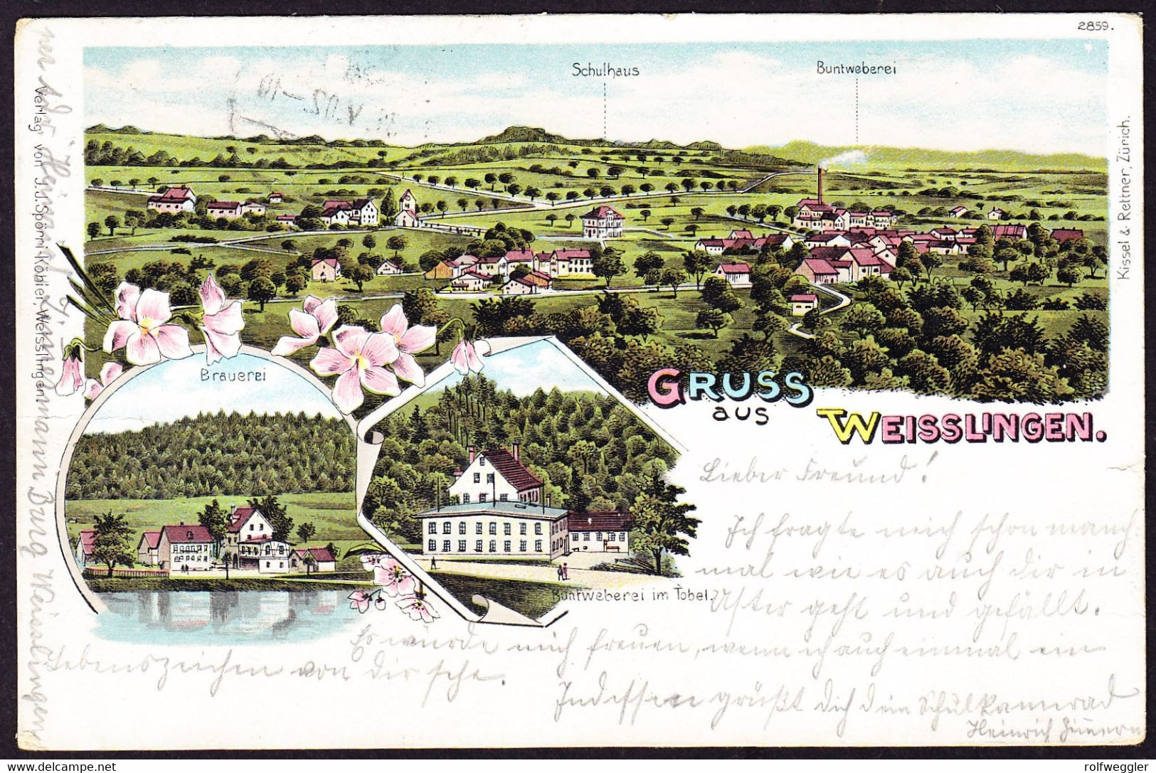 1902 Gelaufene Litho AK Gruss Aus Weisslingen, 3 Bildrig Mit Brauerei Und Weberei. - Laufen-Uhwiesen 