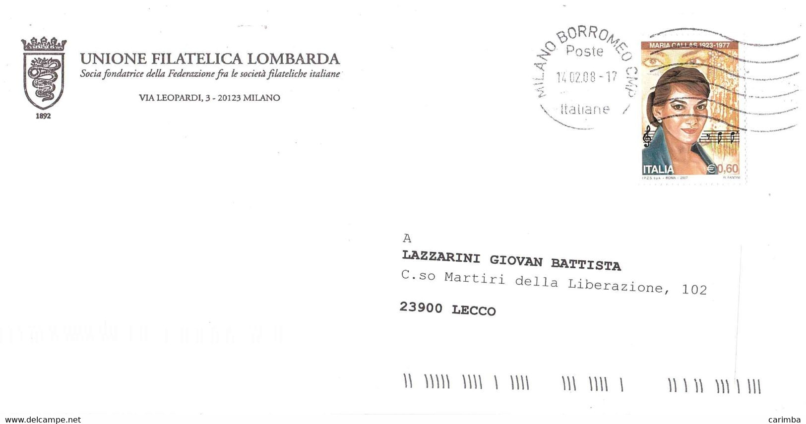 2007 €0,60 MARIA CALLAS - 2001-10: Storia Postale