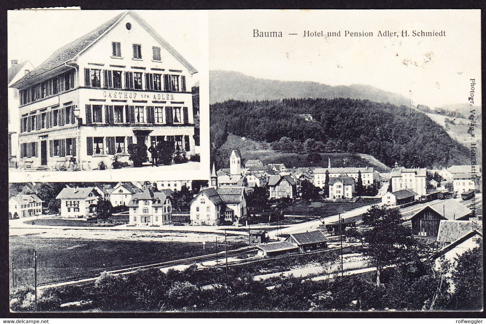 1917 Gelaufene AK Aus Bauma Nach Bäretswil Mit Hotel Adler. Bahnhof Gelände. Leichte Bugspur. - Bäretswil