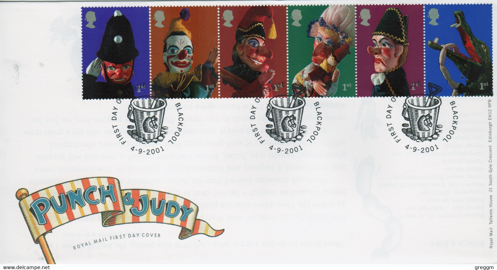 GB First Day Cover To Celebrate Punch And Judy  2001 - 2001-2010 Em. Décimales