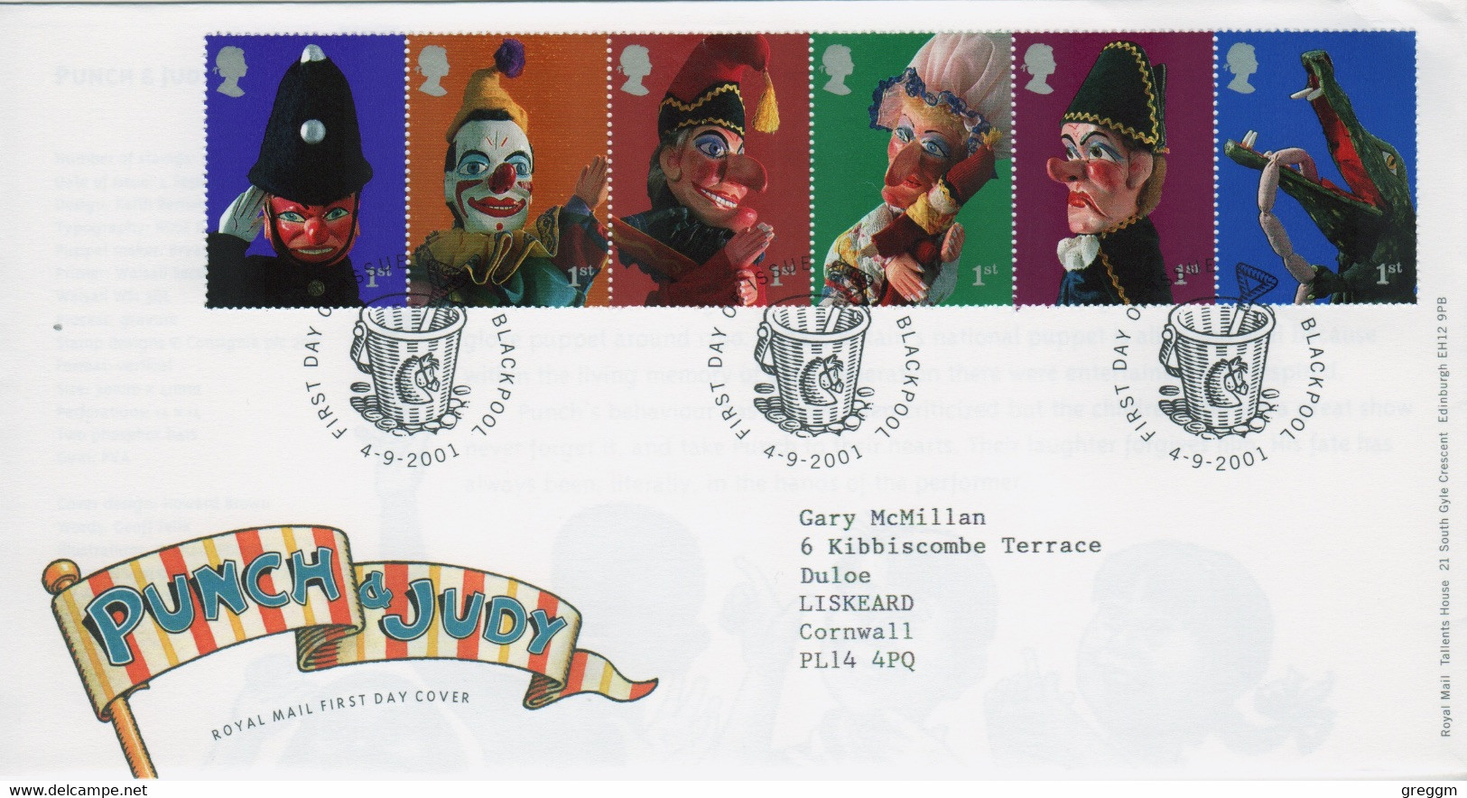 GB First Day Cover To Celebrate Punch And Judy  2001 - 2001-2010 Em. Décimales