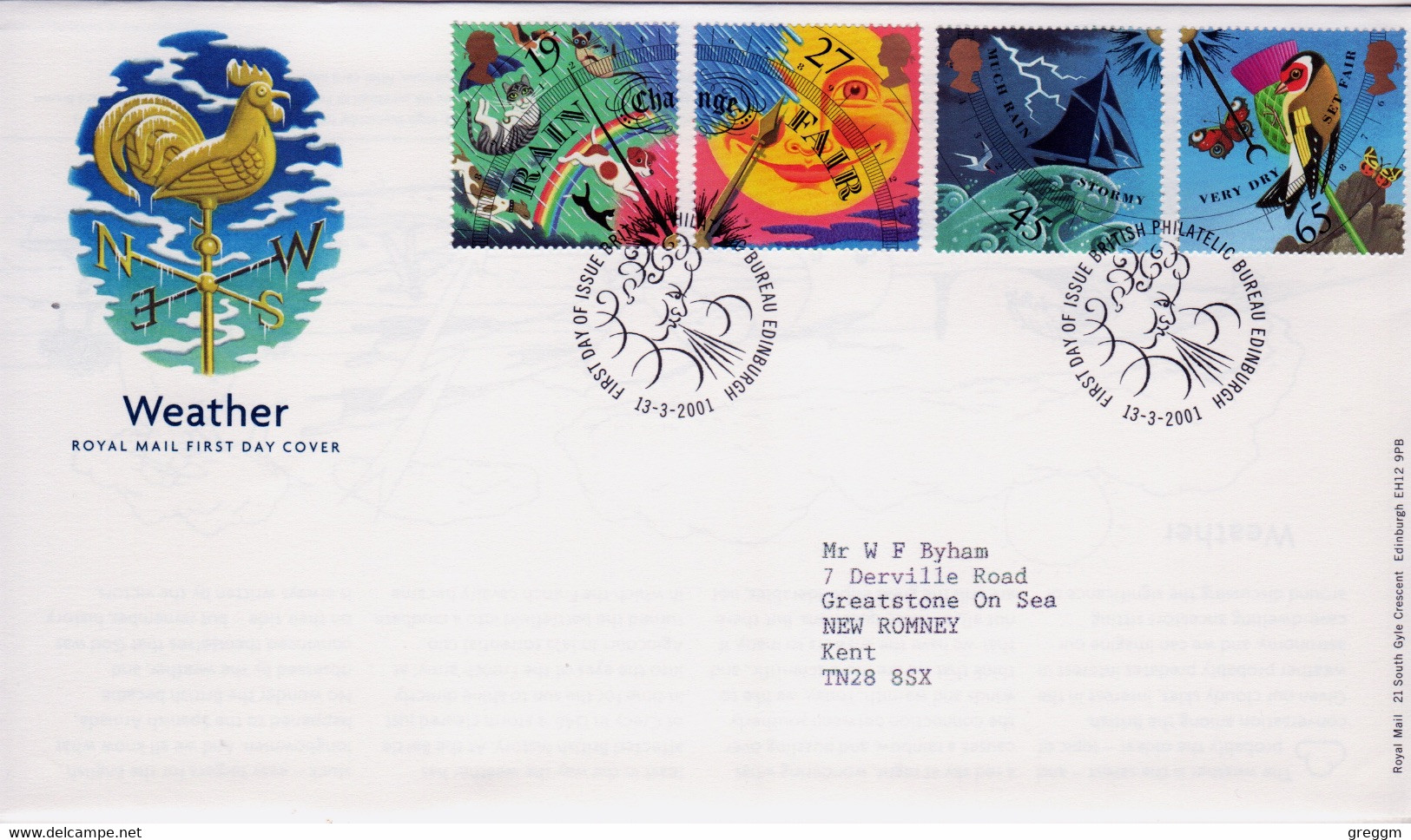 GB First Day Cover To Celebrate The Weather  2001 - 2001-2010 Em. Décimales