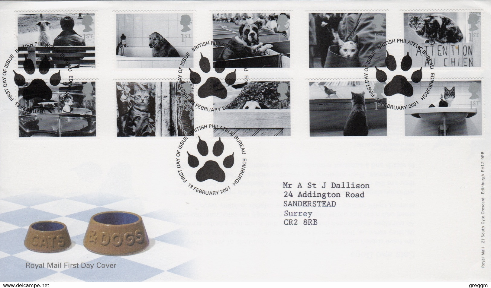 GB First Day Cover To Celebrate Cats And Dogs  2001 - 2001-2010 Dezimalausgaben