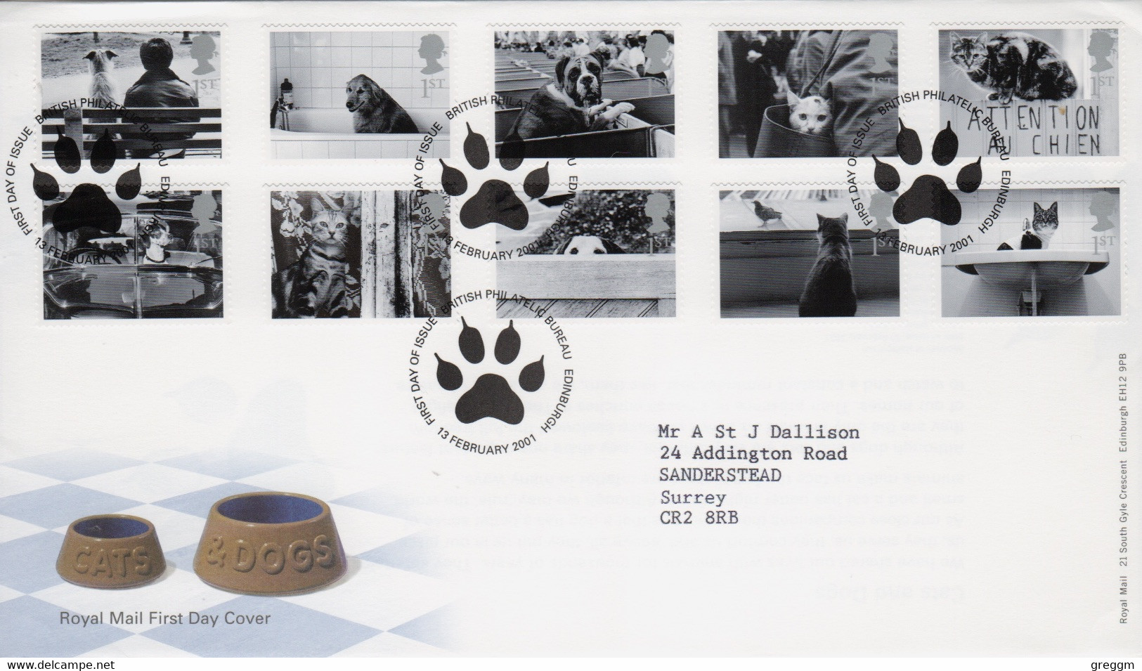 GB First Day Cover To Celebrate Cats And Dogs  2001 - 2001-10 Ediciones Decimales