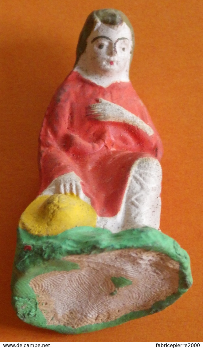 SANTONS CRECHE - Marie et Joseph et un berger en terre cuite peinte EXCELLENT ETAT Noël