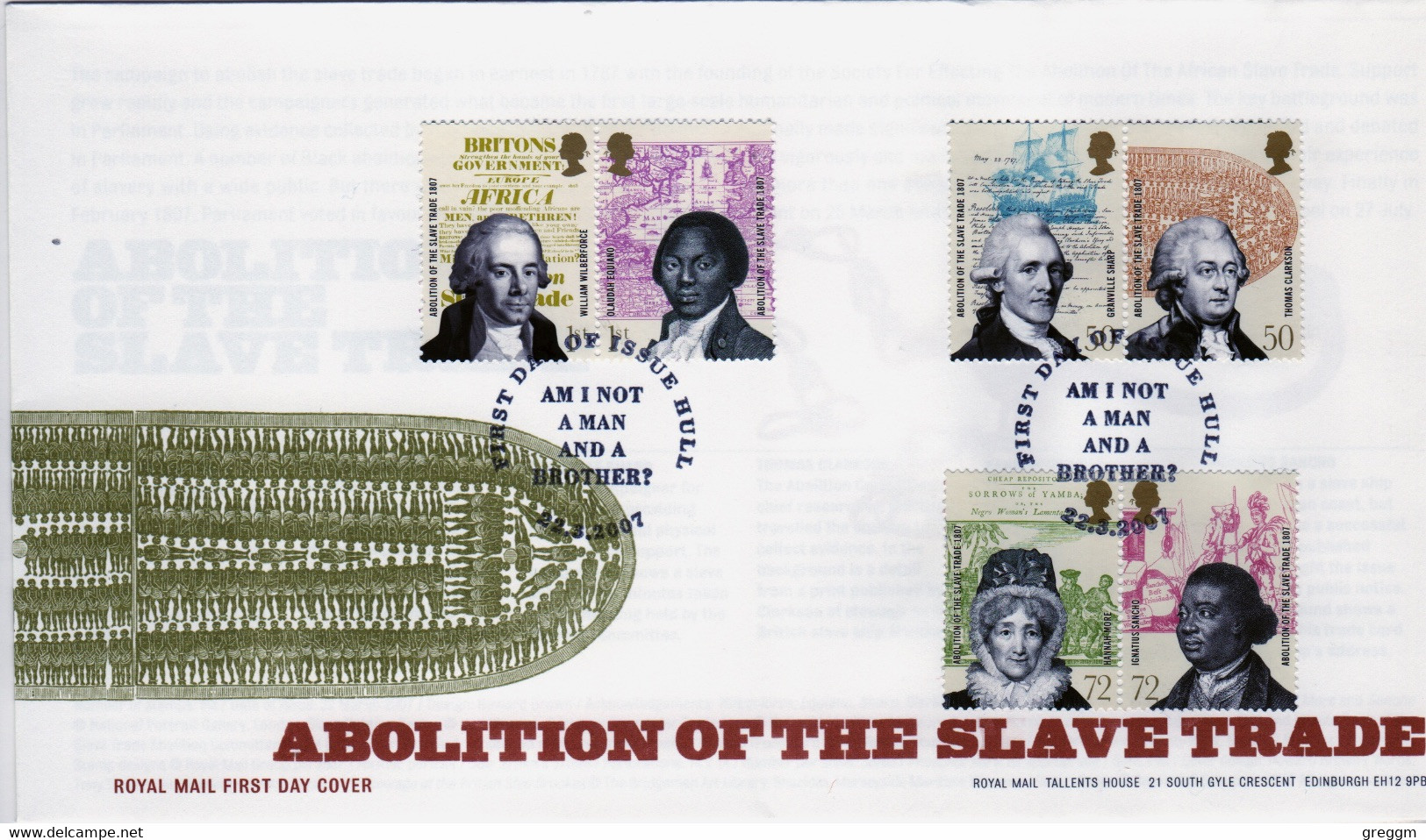 GB First Day Cover To Celebrate Abolition Of The Slave Trade 2007 - 2001-10 Ediciones Decimales