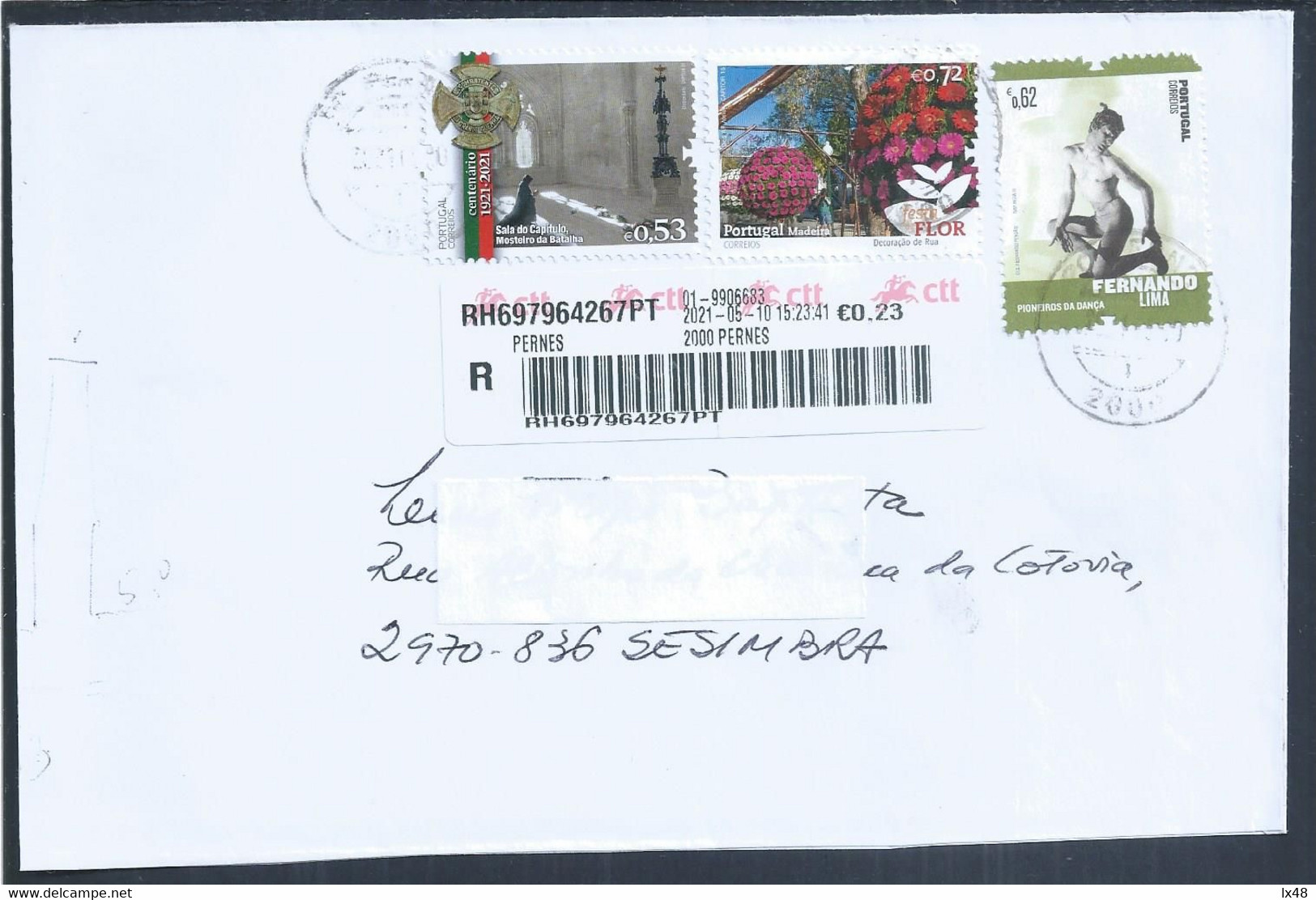 Carta Registada De Pernes, Stamps Mosteiro Da Batalha, Flores Da Madeira E Bailarino Fernando Lima. Dancer. Combatentes - Covers & Documents