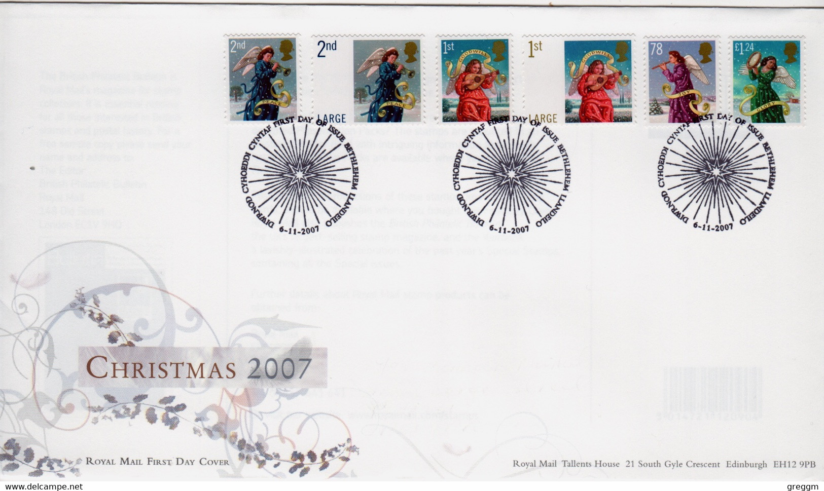 GB First Day Cover To Celebrate Christmas 2007 - 2001-2010. Decimale Uitgaven