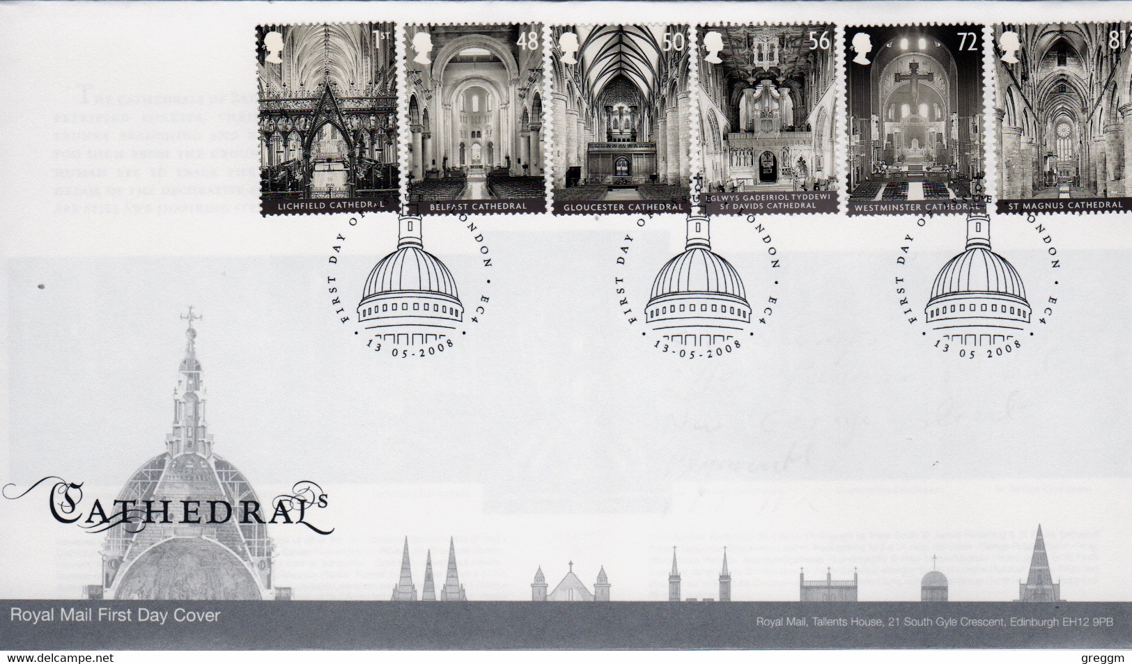 GB First Day Cover To Celebrate Cathedrals 2008 - 2001-2010 Em. Décimales