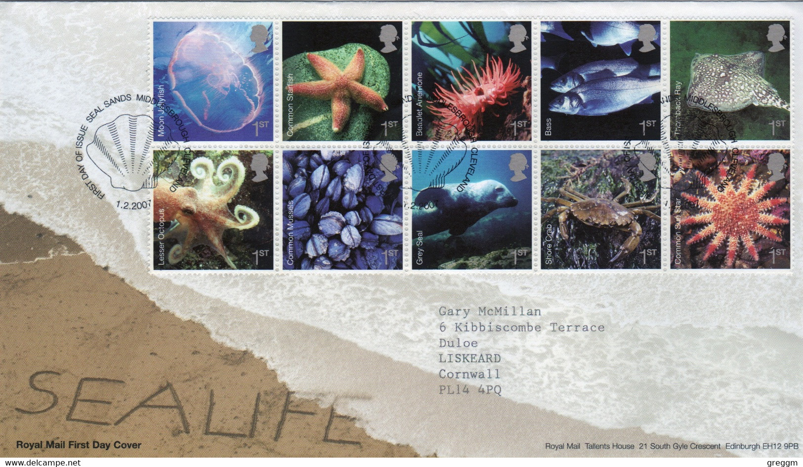 GB First Day Cover To Celebrate Sea Life  2007 - 2001-2010. Decimale Uitgaven