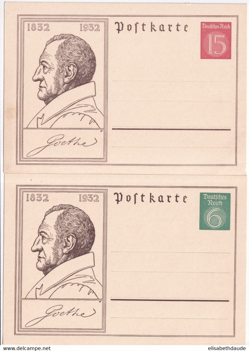 1932 - WEIMAR - 2 CARTES ENTIER GOETHE NEUVES - Cartoline