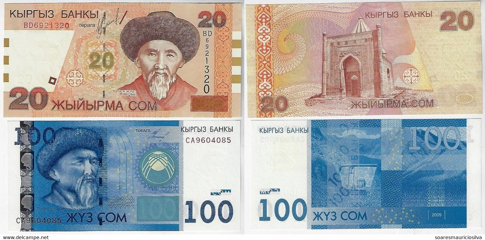 Kyrgyzstan 2 banknote 20 And 100 Som 2002 / 2009 Pick-19 And 26 Both Unc - Kirghizistan