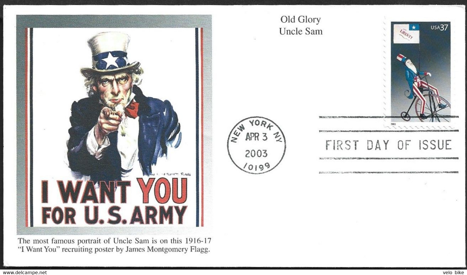 USA 2003 Uncle Sam On Bicycle One Penny Farthing FDC Recruting Soldier To US Army Velo Cyclisme Ciclista - 2001-2010