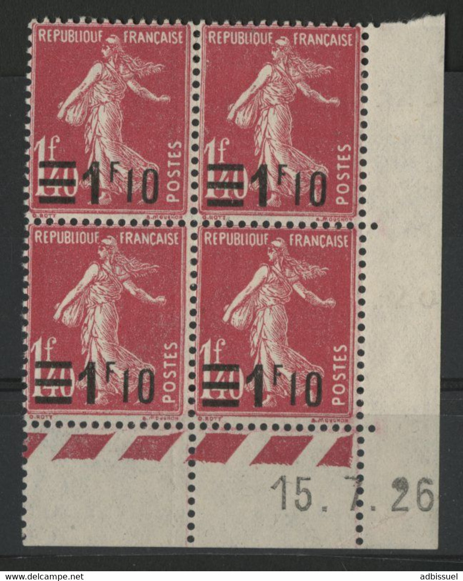 N° 228 SEMEUSE COTE 17 € Bloc De 4 Neuf * (MH) Coin Daté Du 15/7/26 (charnière Sur La Partie Supérieure Du Bloc) - ....-1929